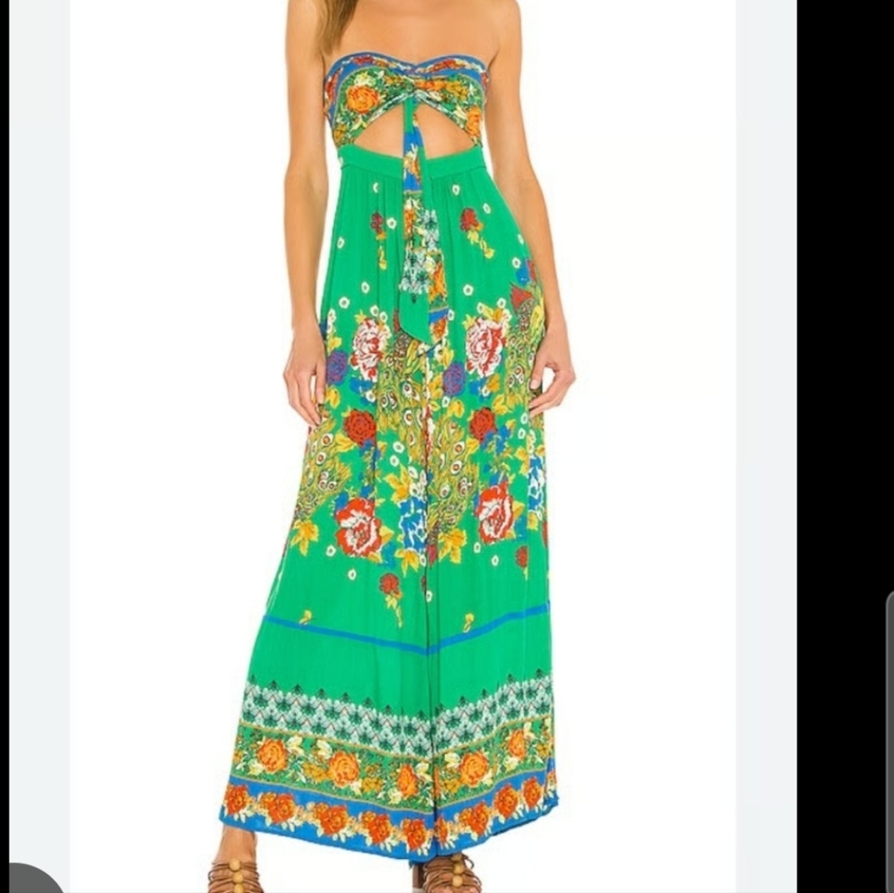 Free People Bali Birds.  Strapless Jumpsuit. Wide Leg Medium
